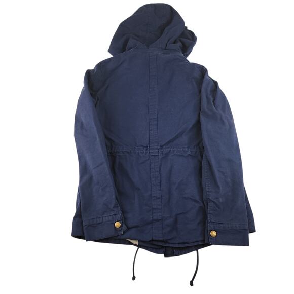 Navy Blue Cargo Jacket Womens Medium Gold Red Hooded Full Zip Utility Chore - Picture 5 of 16